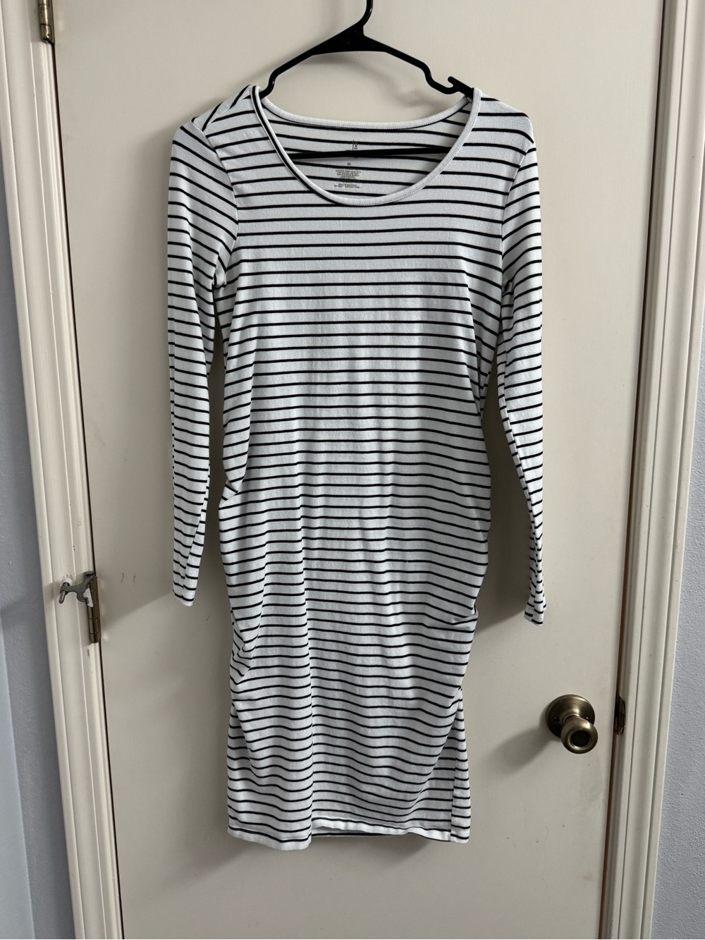 Striped Maternity Long-Sleeve Bodycon Dress - Black & White